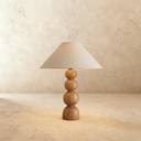 Walnut wood balls with linen shade table lamp STS