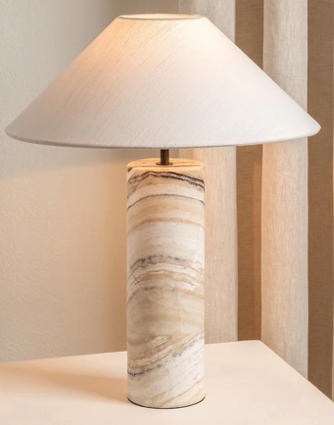 Zebra onyx cylinder table lamp with linen shade STS