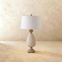Light taupe pineapple ceramic table lamp with leather shade STS