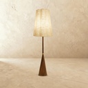 Natural linen scalloped shade and walnut wood floor lamp STS