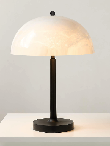 Black metal table lamp with hand-carved alabaster STS