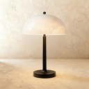 Black metal table lamp with hand-carved alabaster STS
