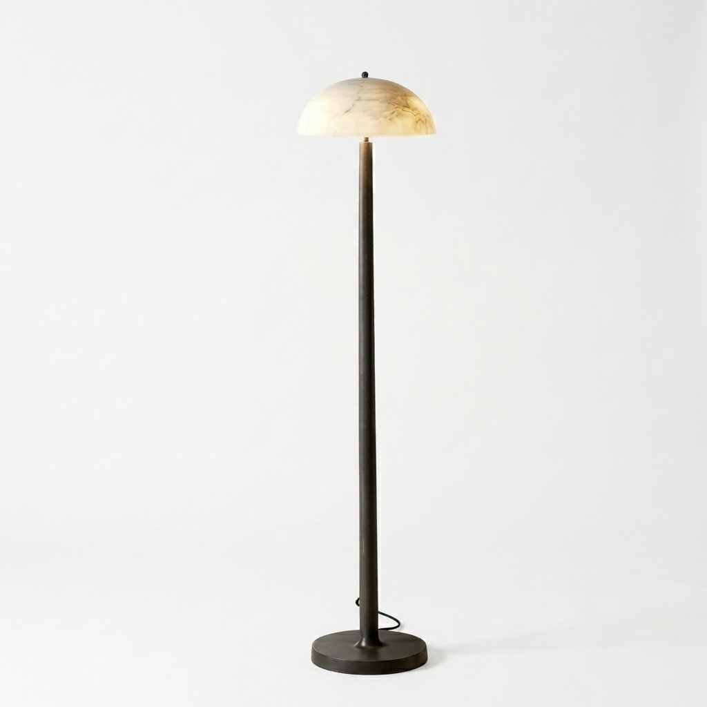 Black metal floor lamp with hand-carved alabaster STS