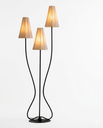 3 light hammered metal floor lamp with linen shades STS