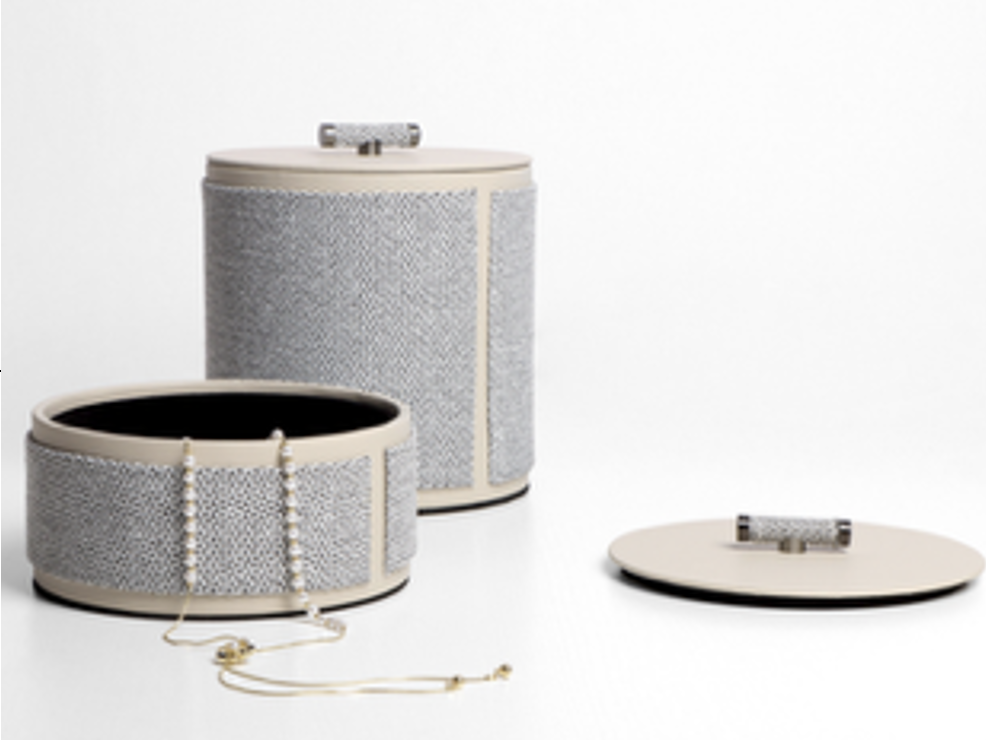 Beige gray hemp round storage box STS