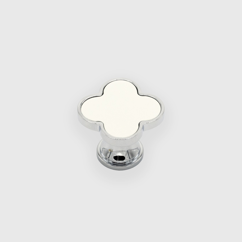 Silver Knob With White Lucky Clover 