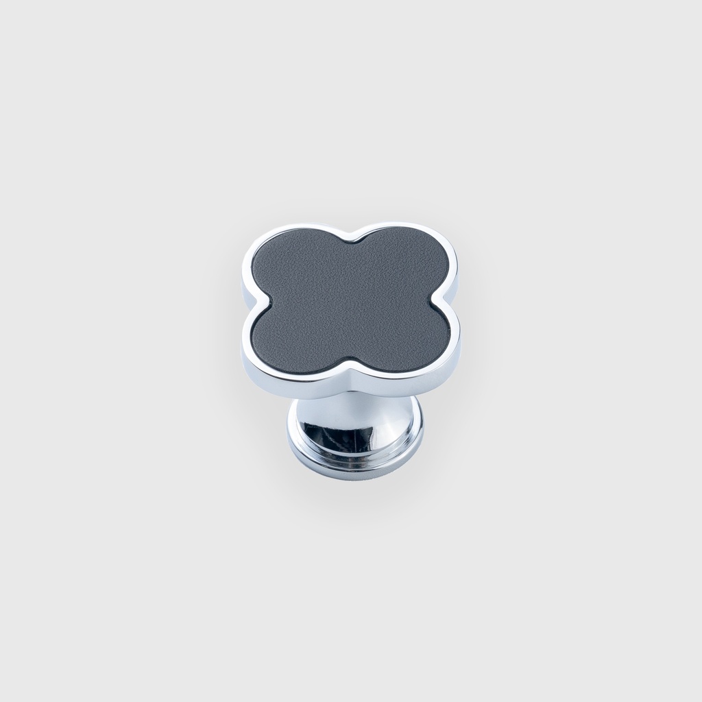 Silver Knob With Black Lucky Clover 