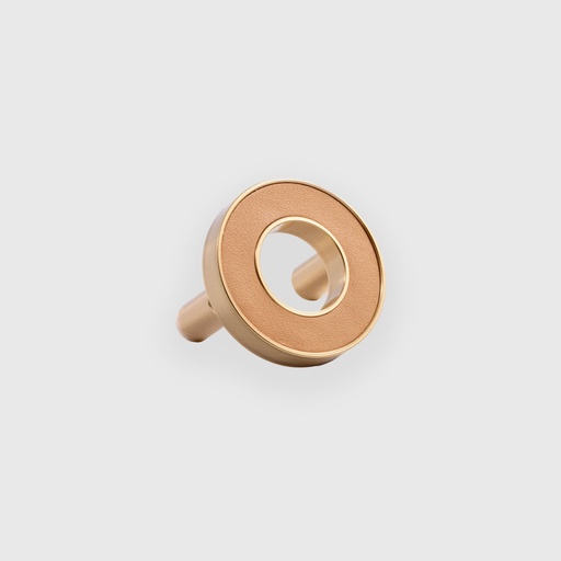 [ART1610036] Golden Ring With Beige Leather Knob 