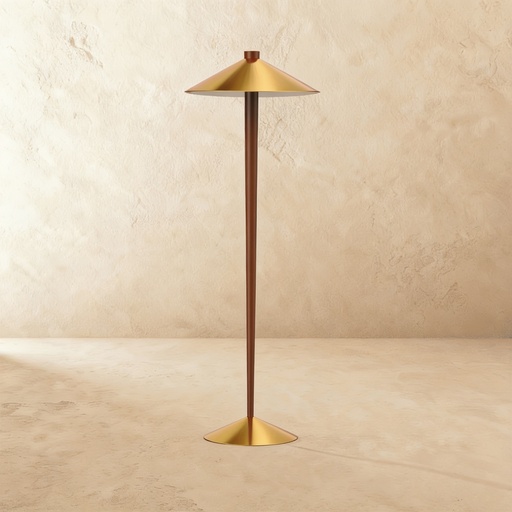 [GLFL0003] 2 light burnished brass cone floor lamp STS