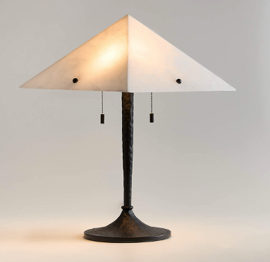 [GLTL0020] Blacked hammered metal table lamp with alabaster shade  STS