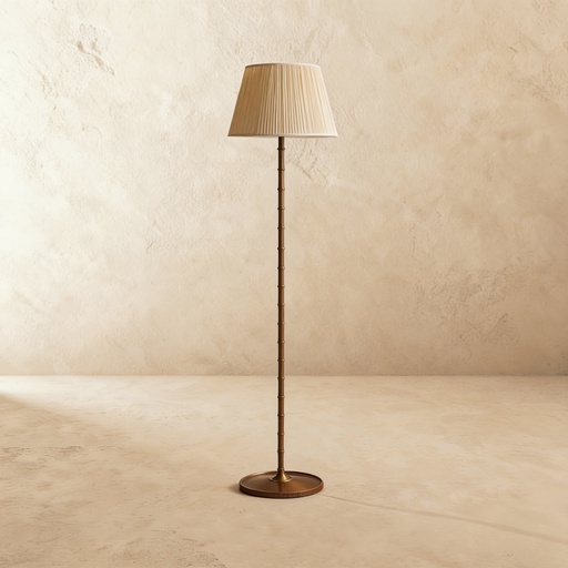 [GLFL0006] Adored with fine ribbed detailing around the stem floor lamp with linen shade STS