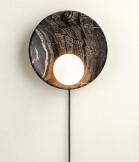 [GLWL0004] Dark grey black onyx round marble wall lamp STS