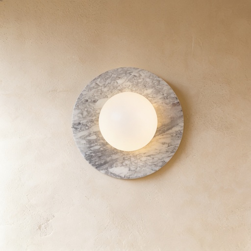 [GLWL0005] Lilac round marble with glass globe wall lamp STS