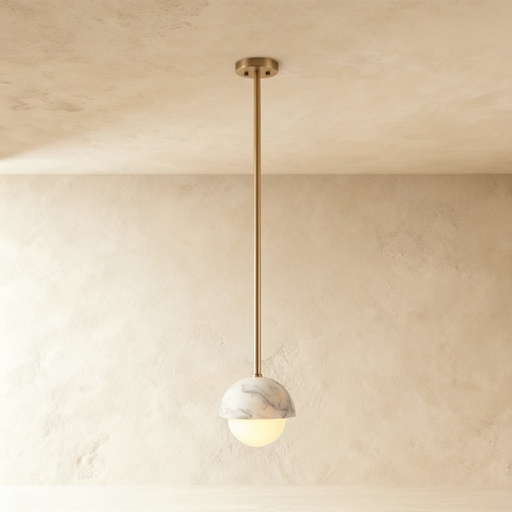 [GLPL0002] Polaris arabescato marble and gless globe pendant lamp STS